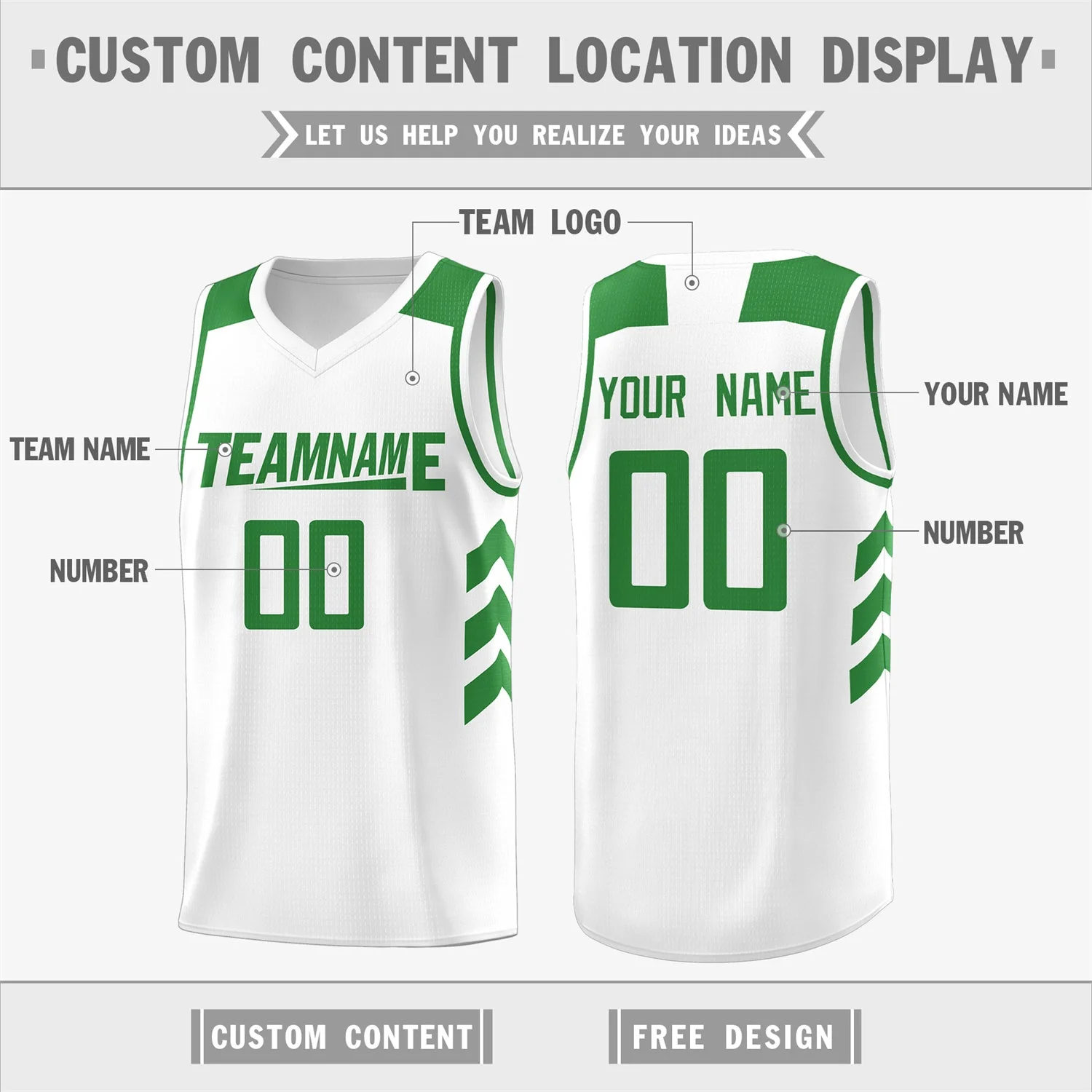 Custom White Green Classic Tops Mesh Sport Basketball Jersey - Image 2