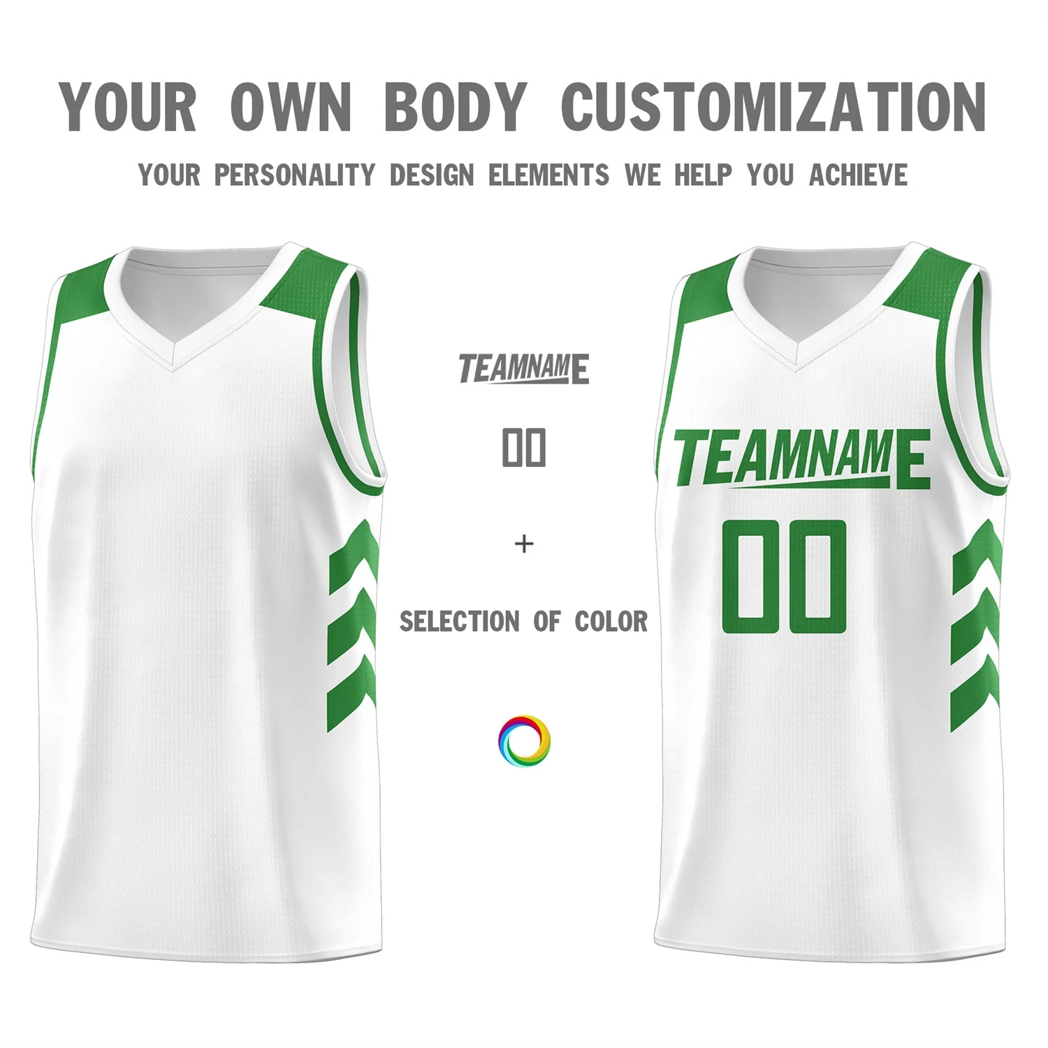 Custom White Green Classic Tops Mesh Sport Basketball Jersey - Image 3
