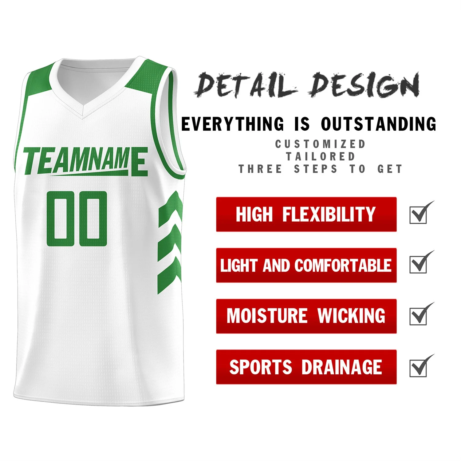 Custom White Green Classic Tops Mesh Sport Basketball Jersey - Image 4