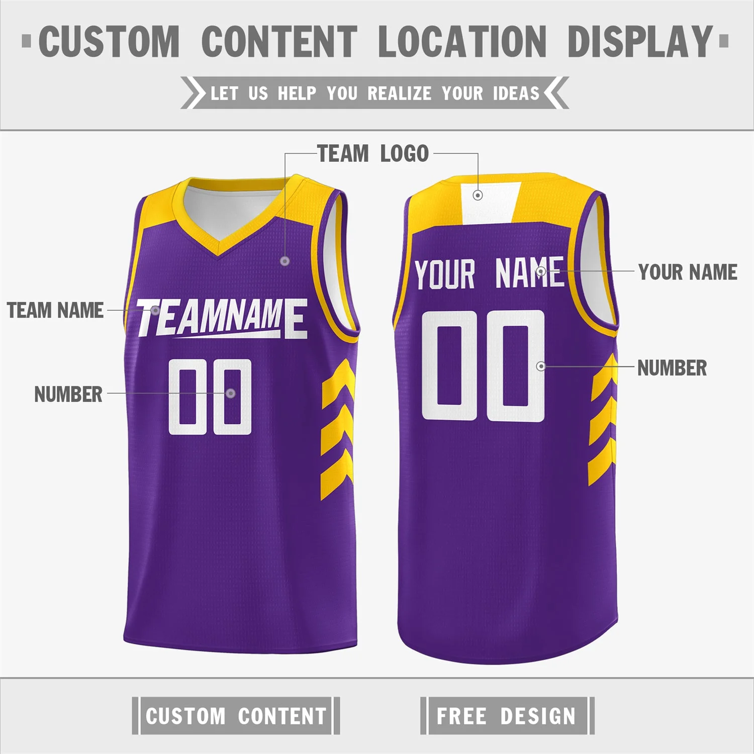 Custom Purple White-Yellow Classic Tops Men Casual Basketball Jersey - Image 2