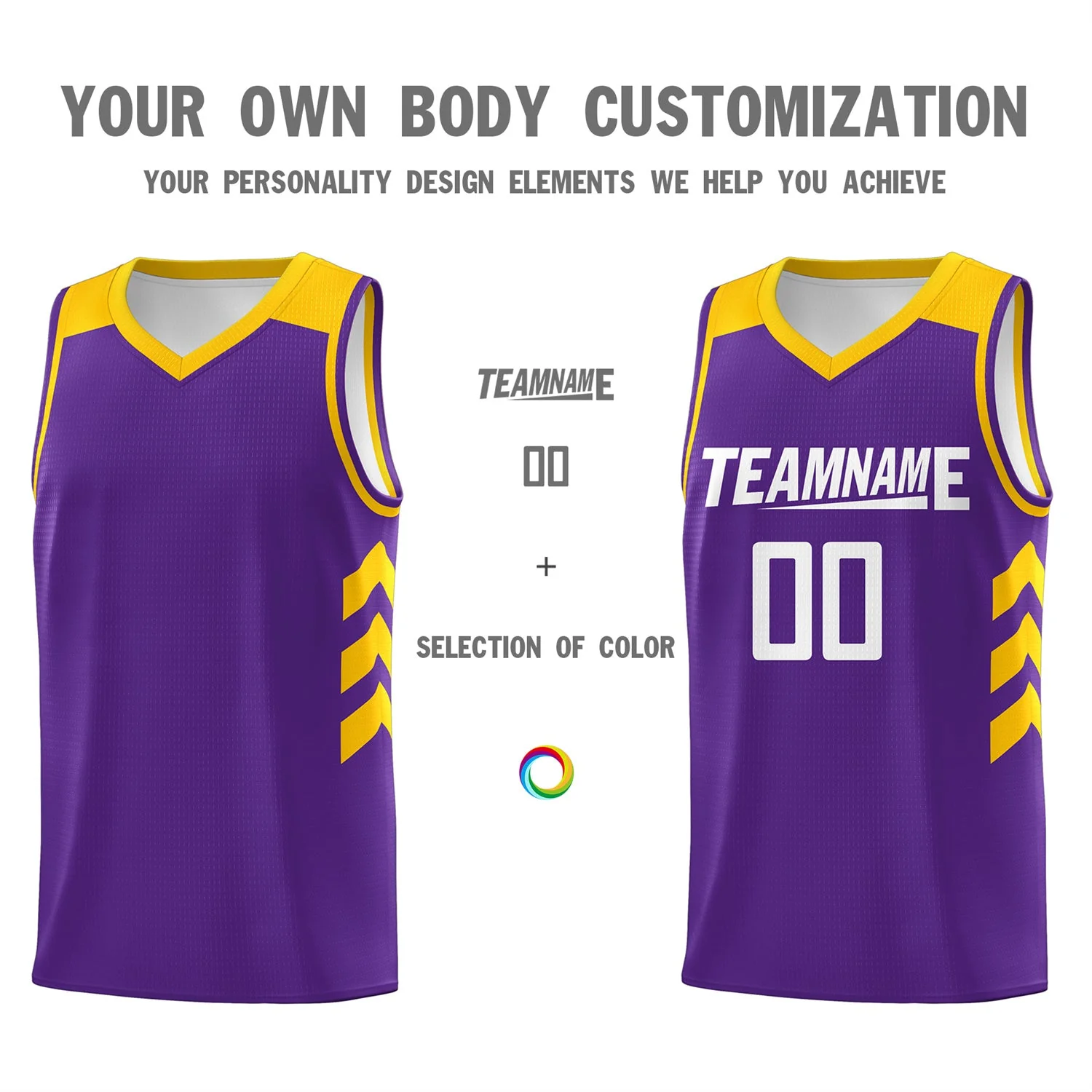 Custom Purple White-Yellow Classic Tops Men Casual Basketball Jersey - Image 3