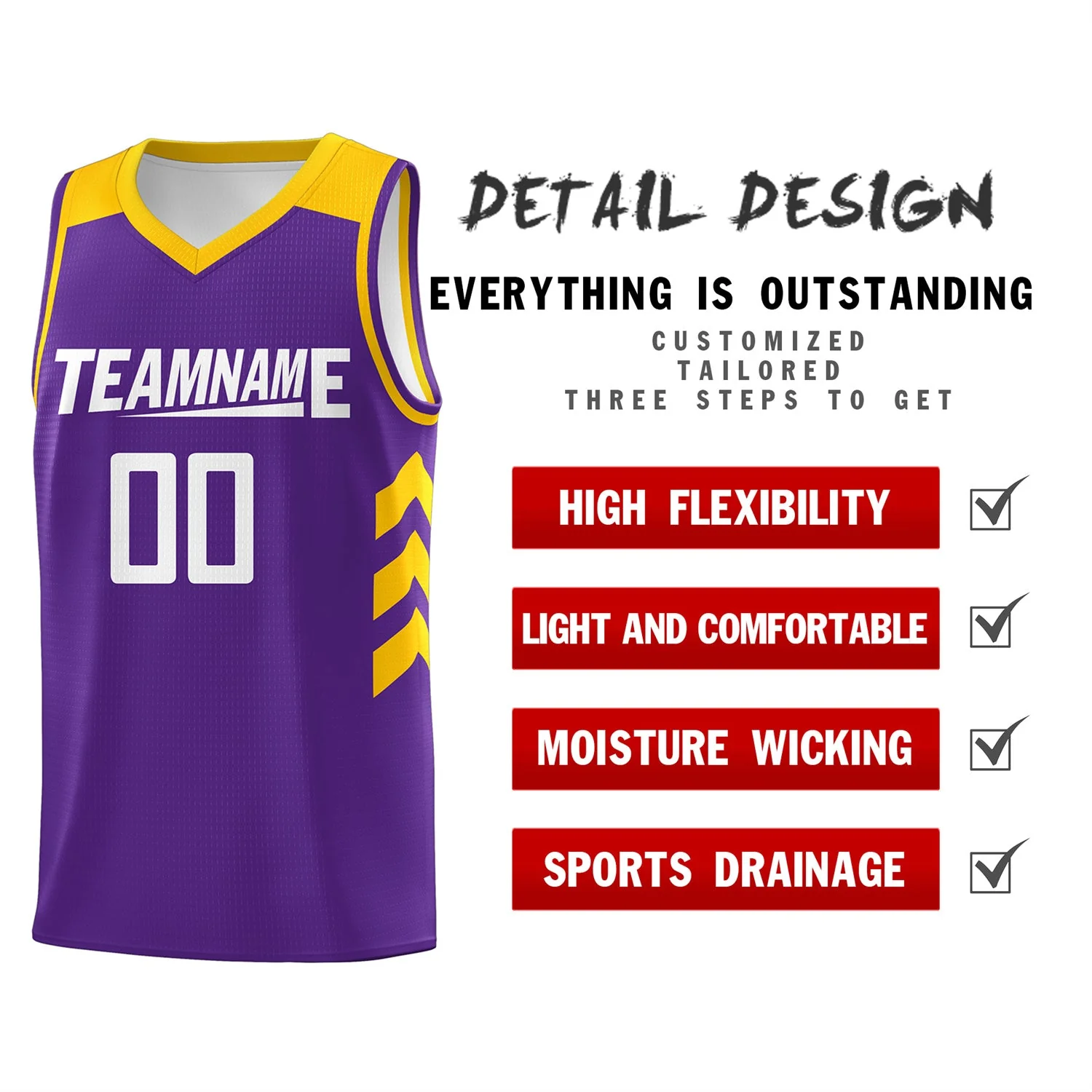 Custom Purple White-Yellow Classic Tops Men Casual Basketball Jersey - Image 4
