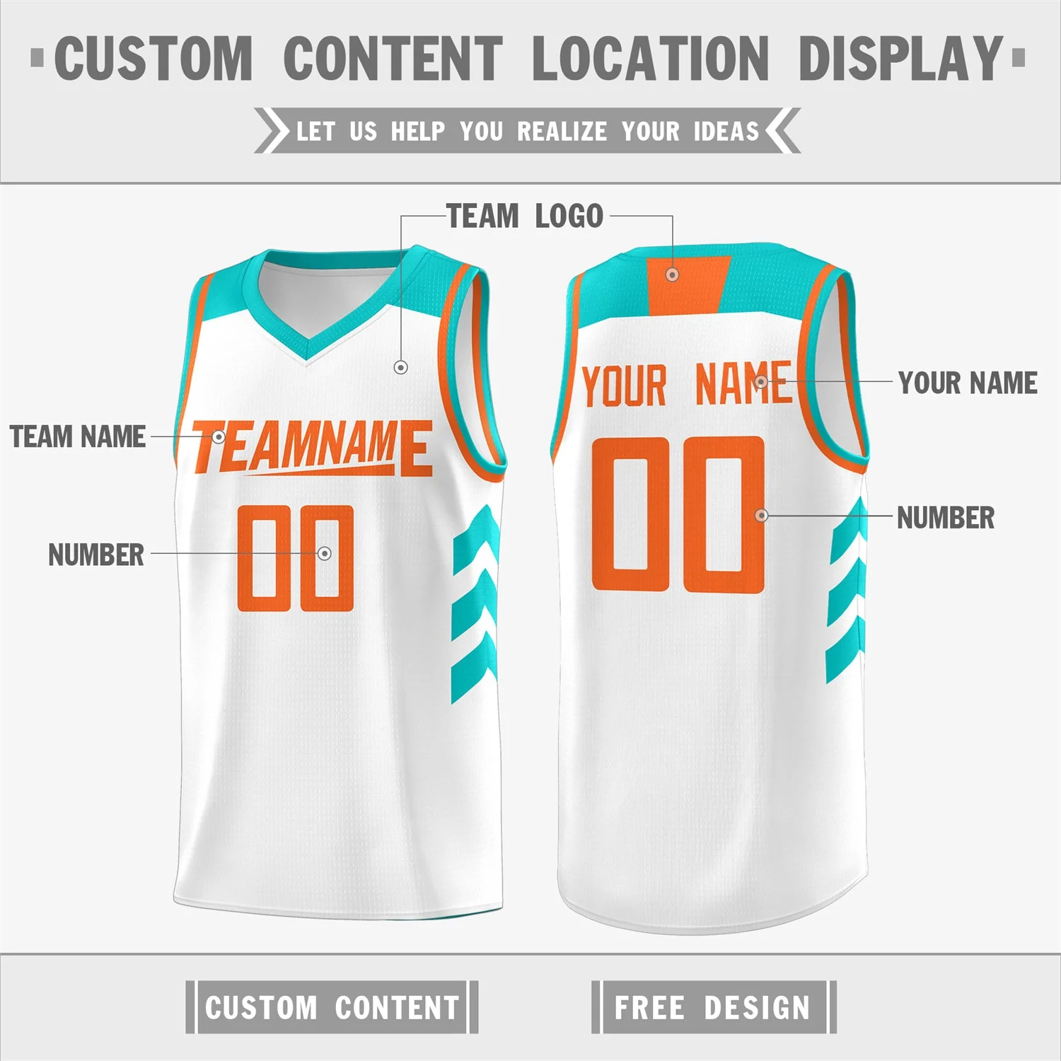 Custom White Orange Classic Tops Mesh Sport Basketball Jersey - Image 2