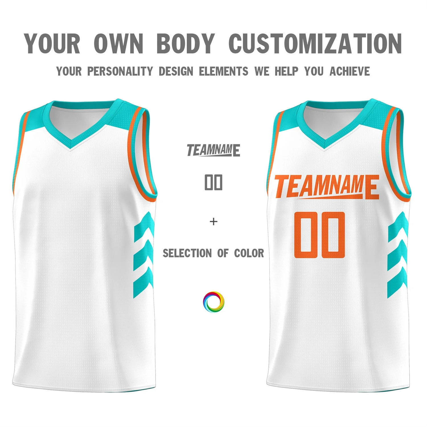 Custom White Orange Classic Tops Mesh Sport Basketball Jersey - Image 3