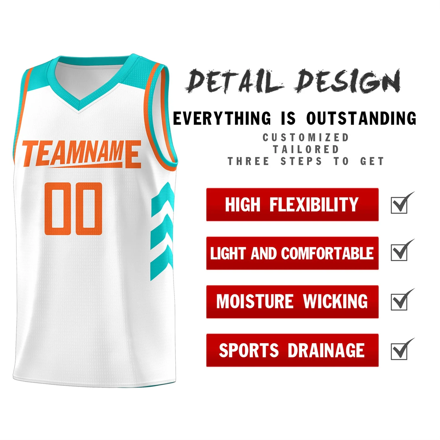 Custom White Orange Classic Tops Mesh Sport Basketball Jersey - Image 4