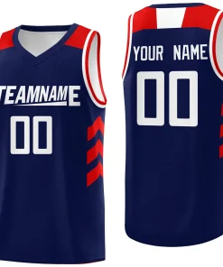 Custom  Navy White-Red Classic Tops Mesh Sport Basketball Jersey