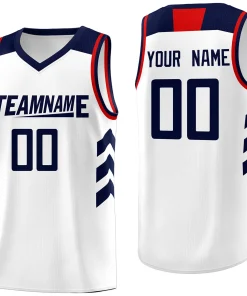 Custom White Navy-Red Classic Tops Mesh Sport Basketball Jersey
