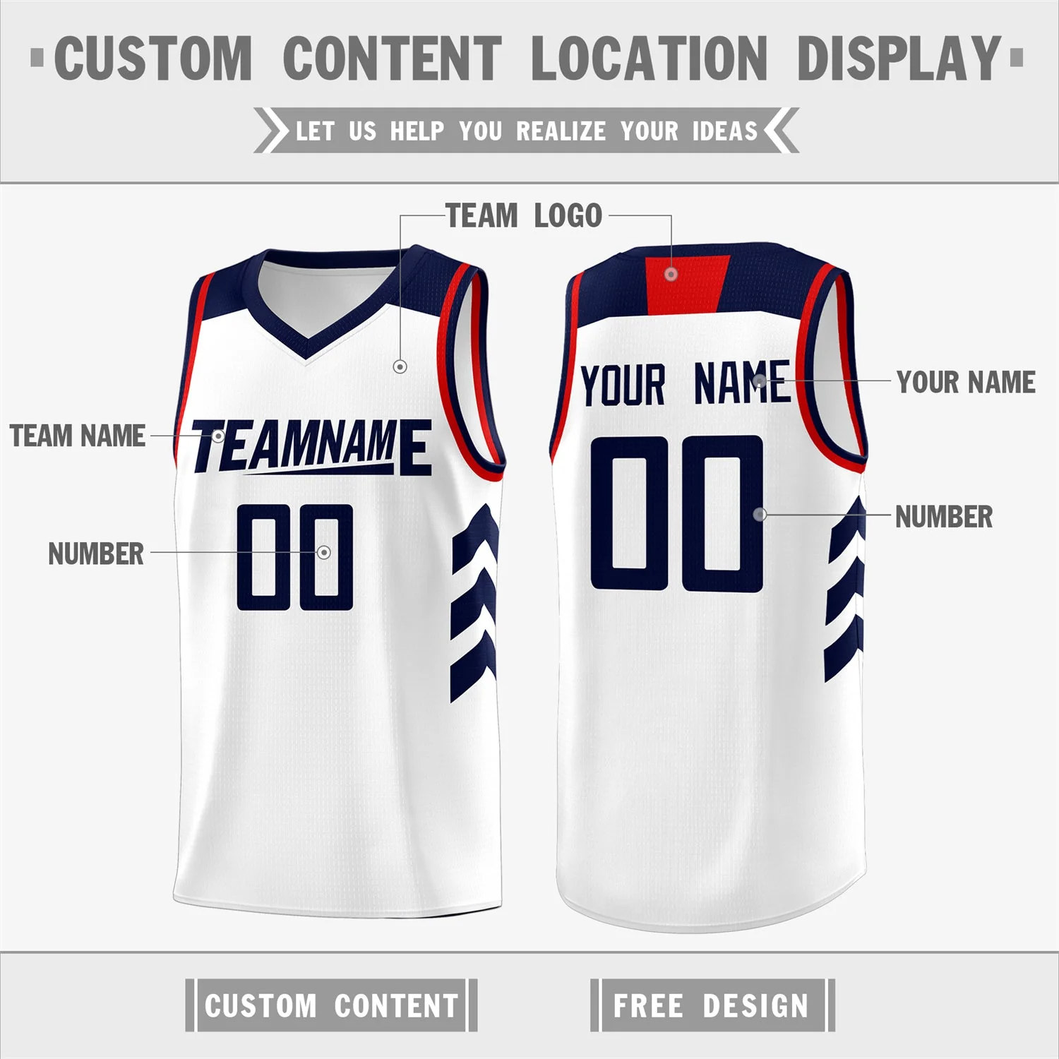 Custom White Navy-Red Classic Tops Mesh Sport Basketball Jersey - Image 2