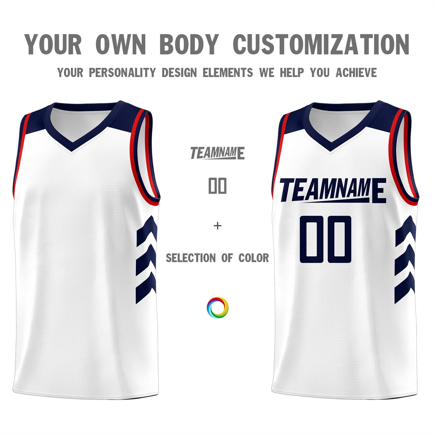 Custom White Navy-Red Classic Tops Mesh Sport Basketball Jersey - Image 3