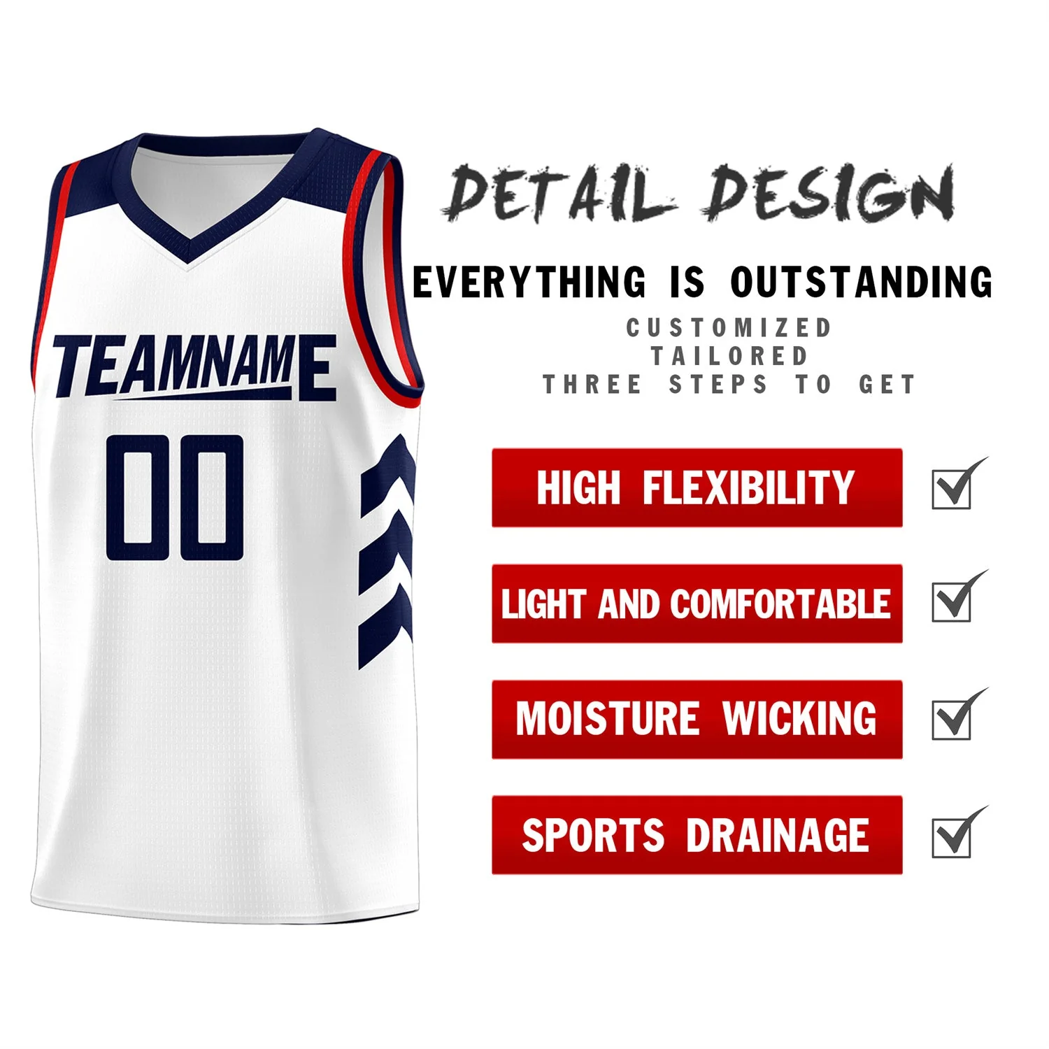 Custom White Navy-Red Classic Tops Mesh Sport Basketball Jersey - Image 4