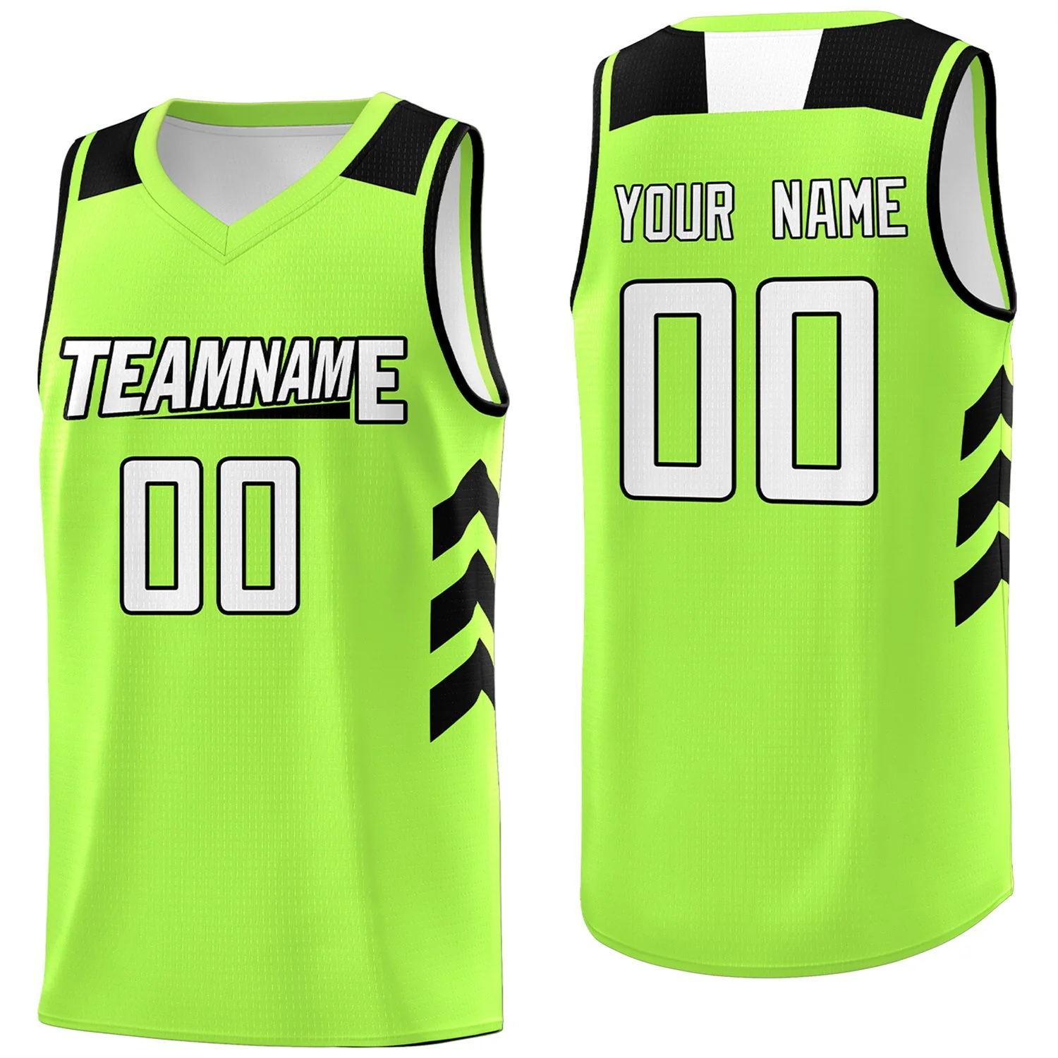 Custom Neon Green White-Black Classic Tops Mesh Sport Basketball Jersey