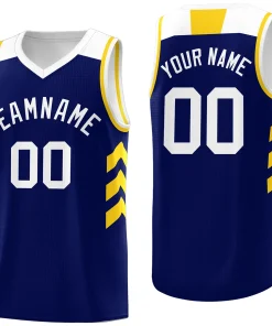 Custom Navy White-Yellow Classic Tops Mesh Sport Basketball Jersey