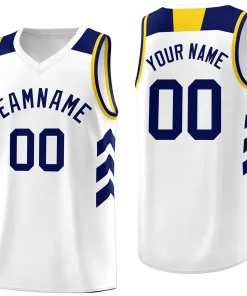 Custom White Navy-Yellow Classic Tops Fashion Sportwear Basketball Jersey