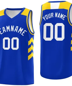 Custom Royal White-Yellow Classic Tops Mesh Sport Basketball Jersey