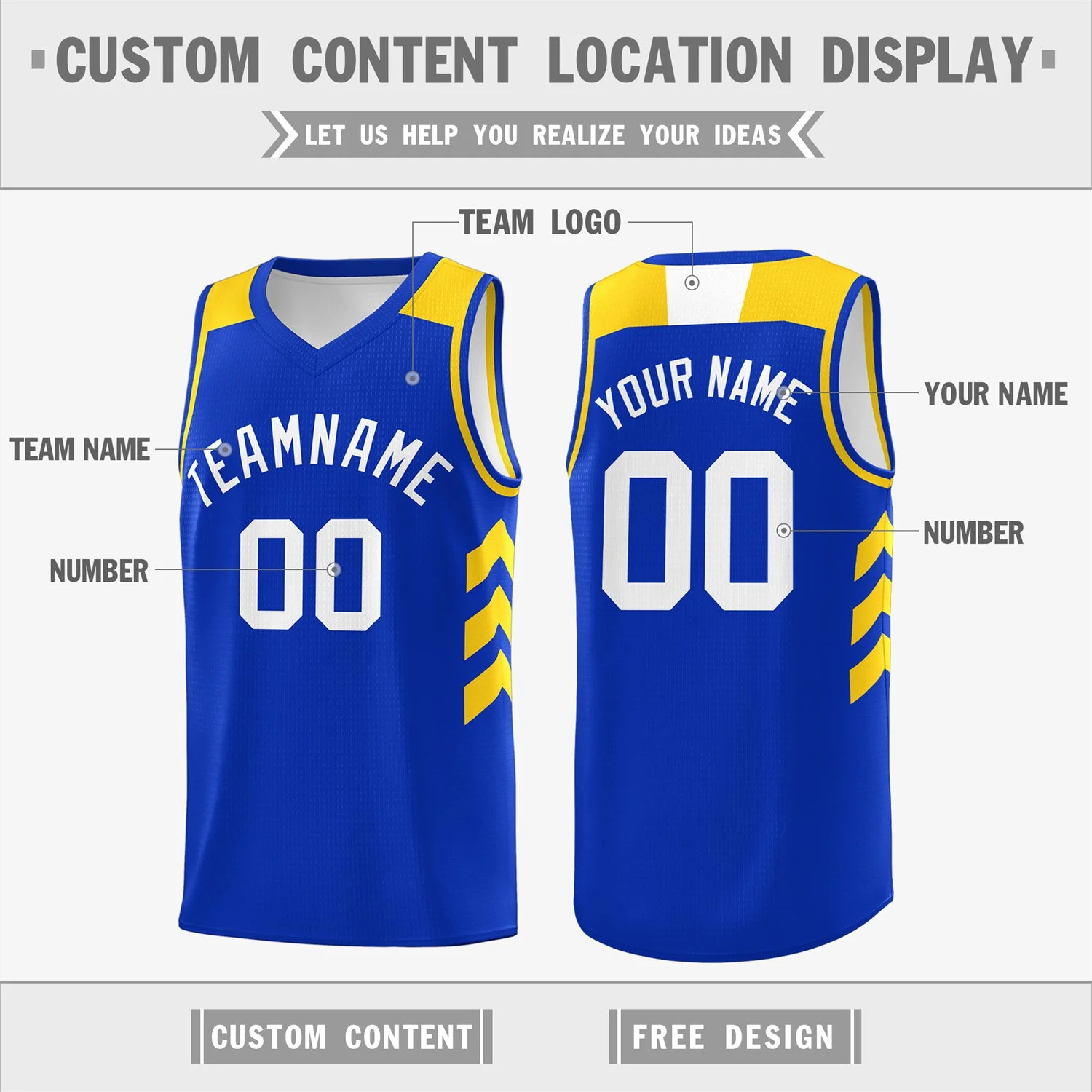 Custom Royal White-Yellow Classic Tops Mesh Sport Basketball Jersey - Image 2
