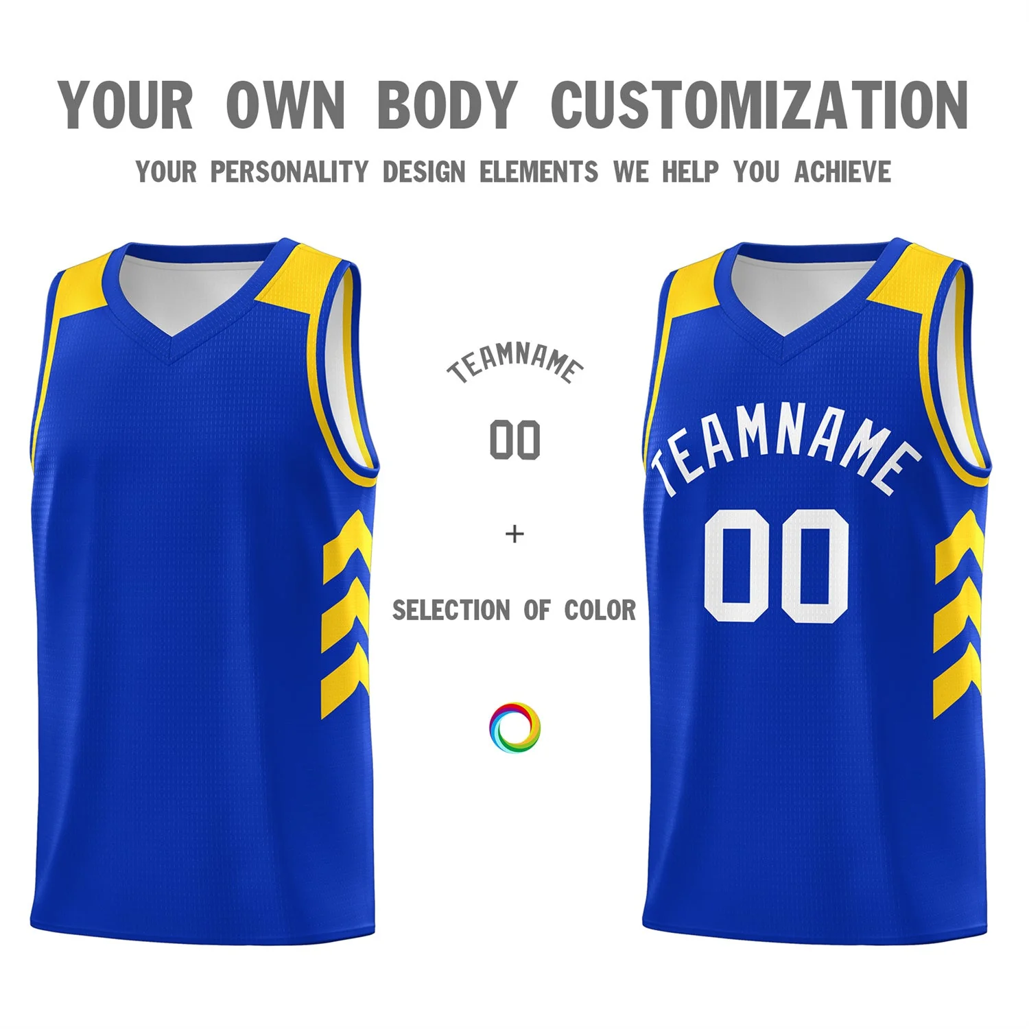 Custom Royal White-Yellow Classic Tops Mesh Sport Basketball Jersey - Image 3