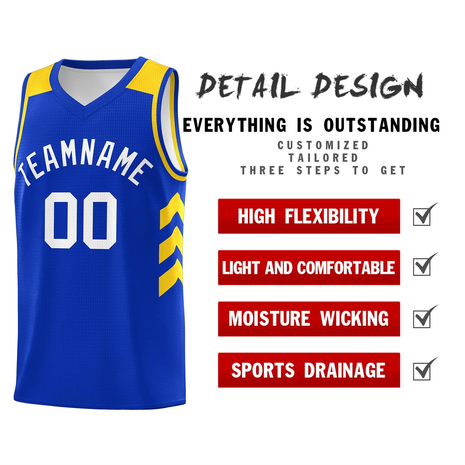 Custom Royal White-Yellow Classic Tops Mesh Sport Basketball Jersey - Image 4