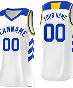 Custom White Royal-Yellow Classic Tops Men/Boy Athletic Basketball Jersey