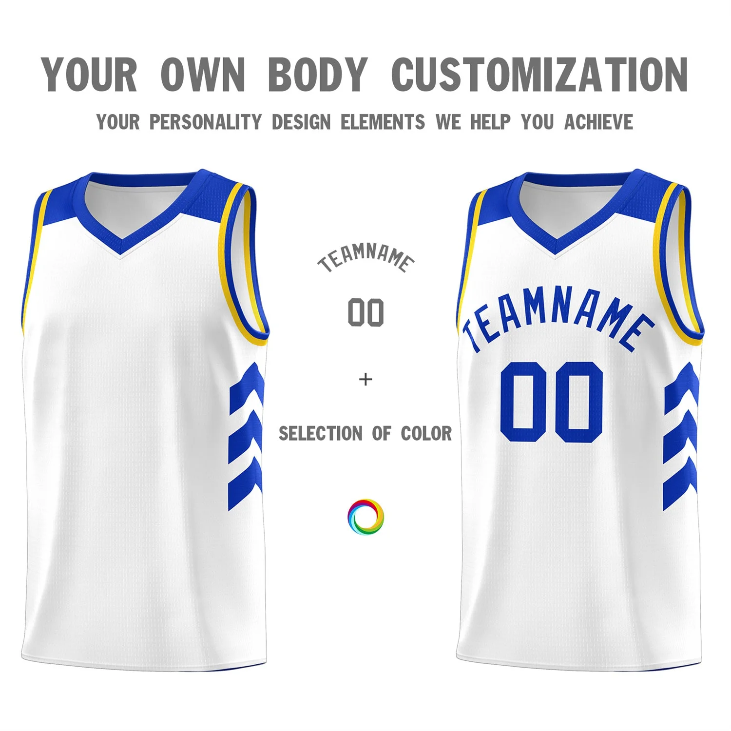 Custom White Royal-Yellow Classic Tops Men/Boy Athletic Basketball Jersey - Image 3