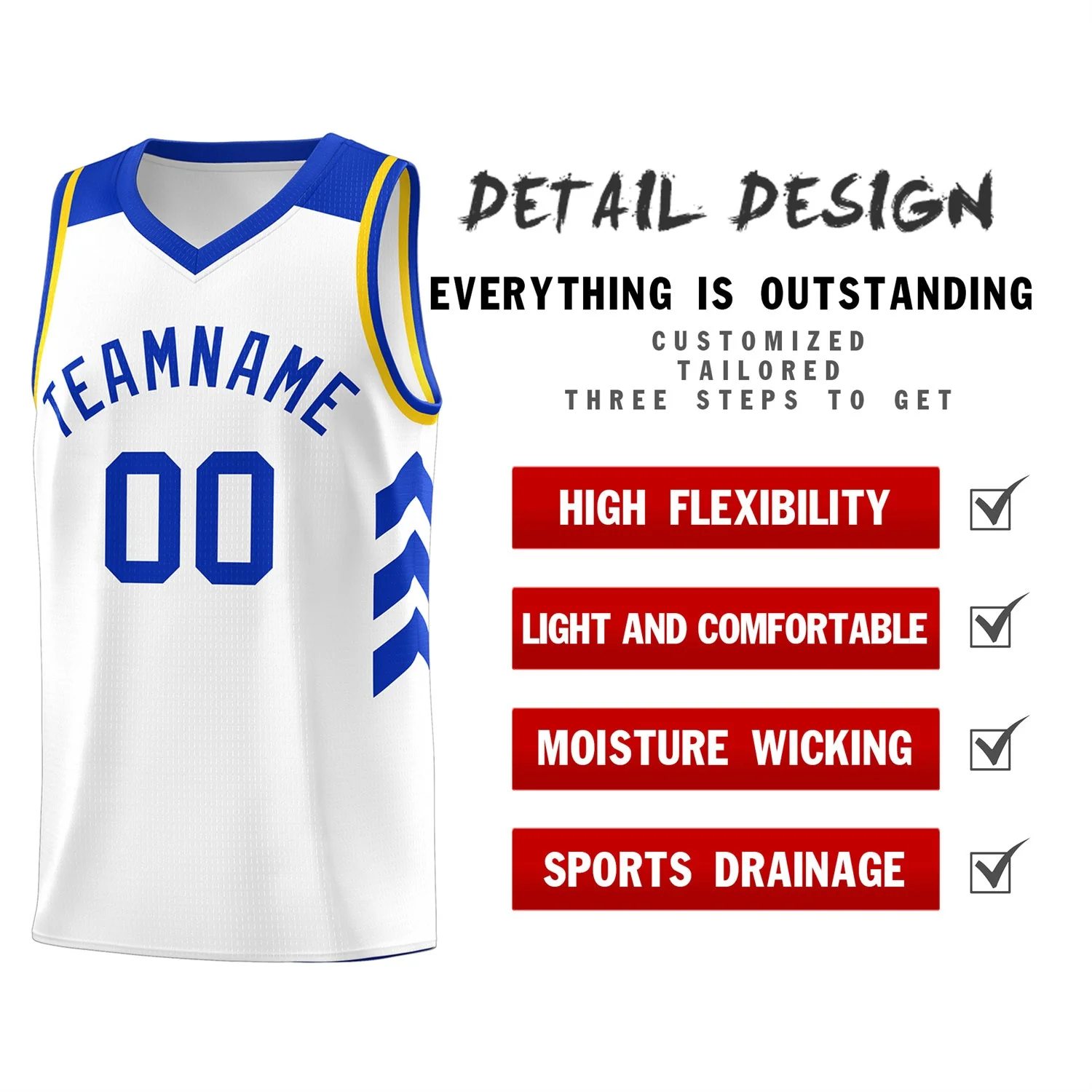 Custom White Royal-Yellow Classic Tops Men/Boy Athletic Basketball Jersey - Image 4