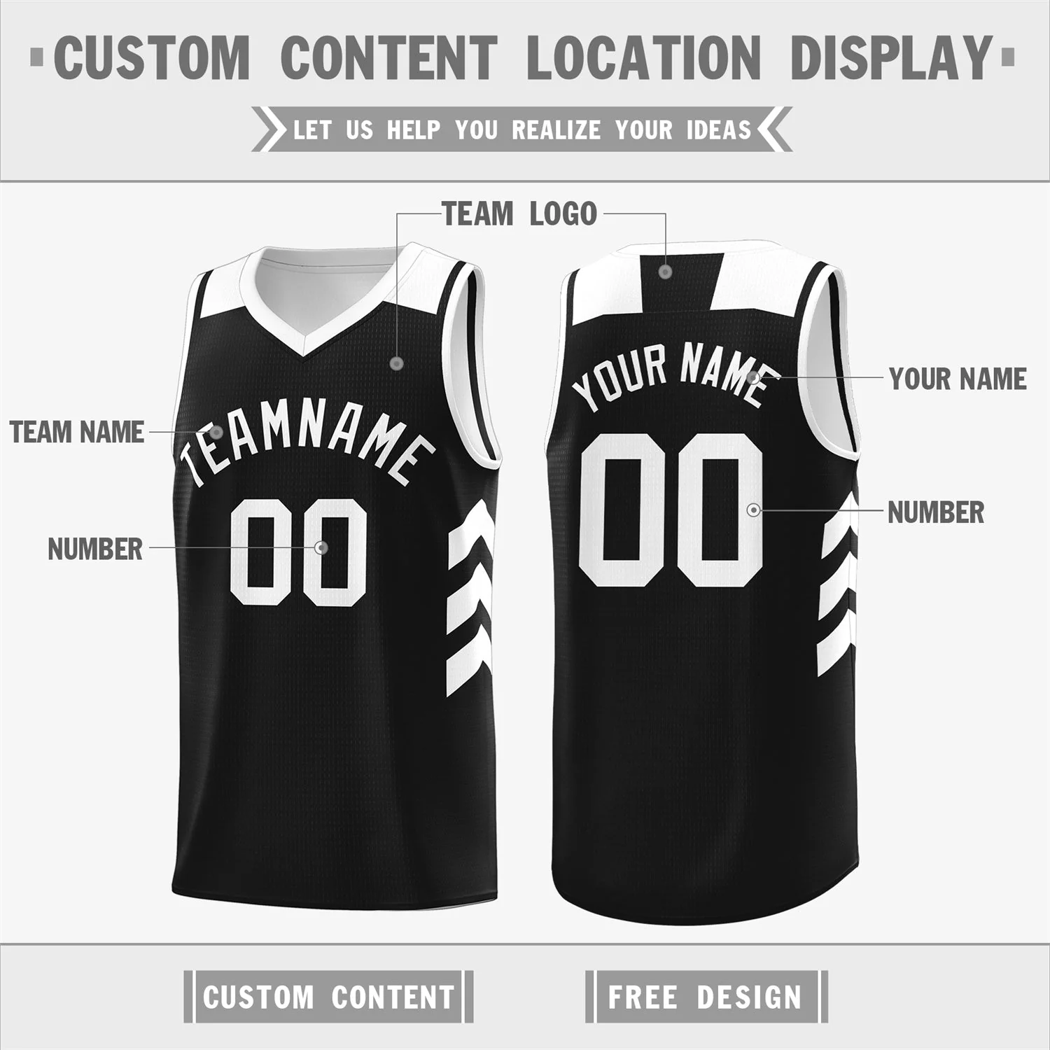 Custom Black White Classic Tops Mesh Sport Basketball Jersey - Image 2