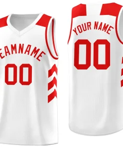 Custom White Red Classic Tops Men/Boy Athletic Basketball Jersey