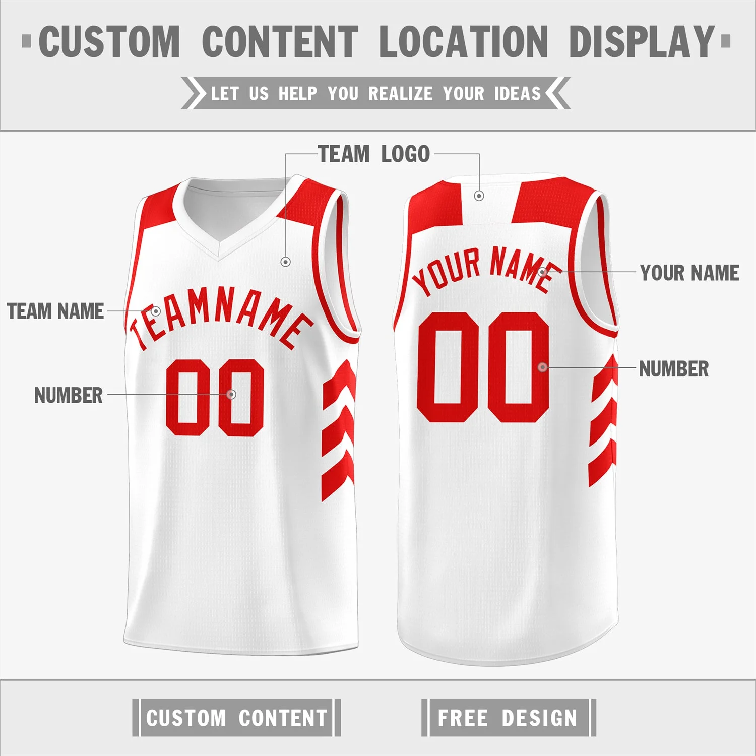 Custom White Red Classic Tops Men/Boy Athletic Basketball Jersey - Image 2