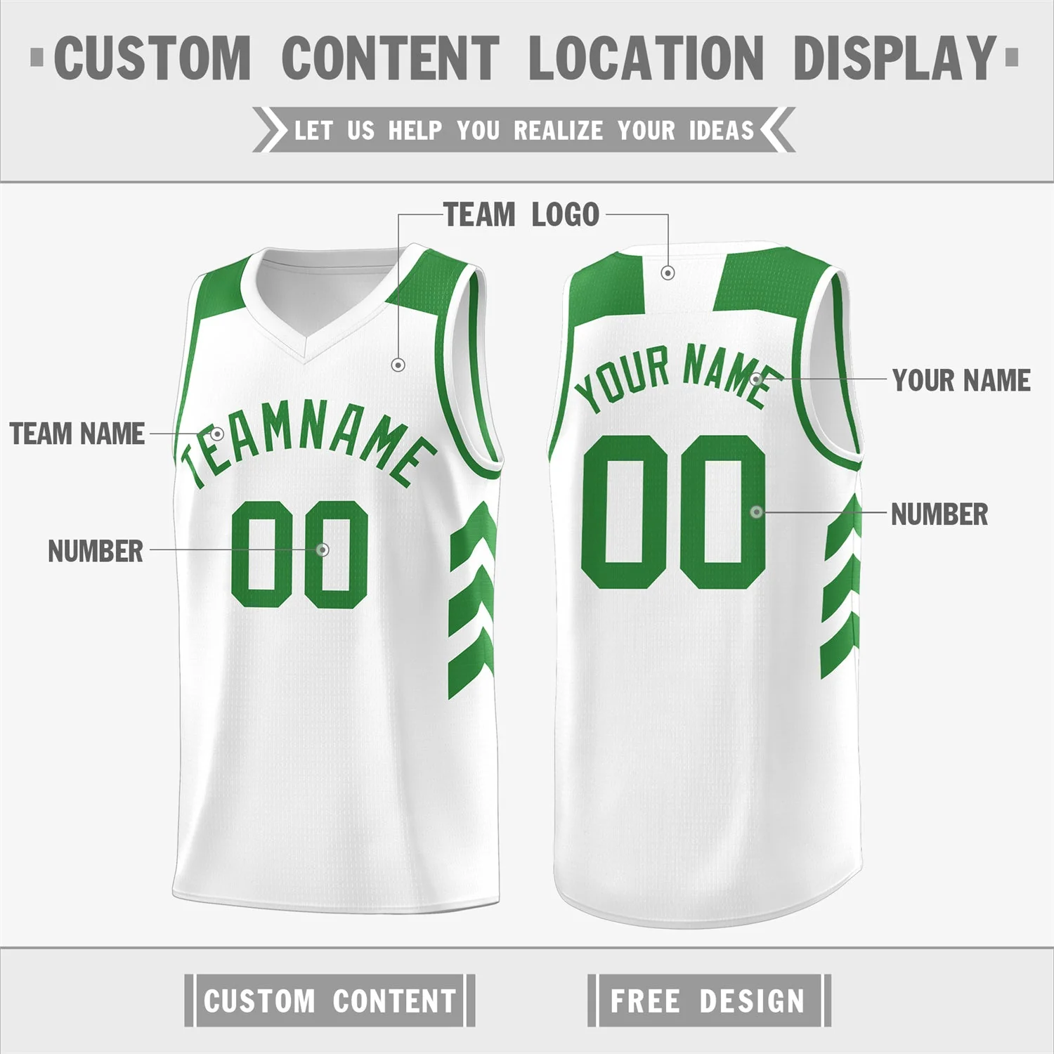 Custom White Green Classic Tops Fashion Sportwear Basketball Jersey - Image 2