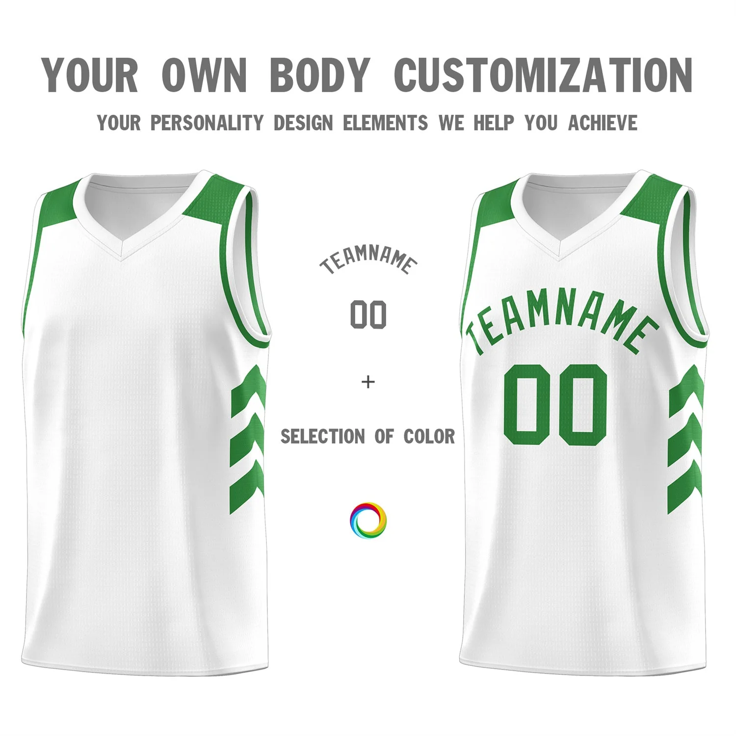 Custom White Green Classic Tops Fashion Sportwear Basketball Jersey - Image 3