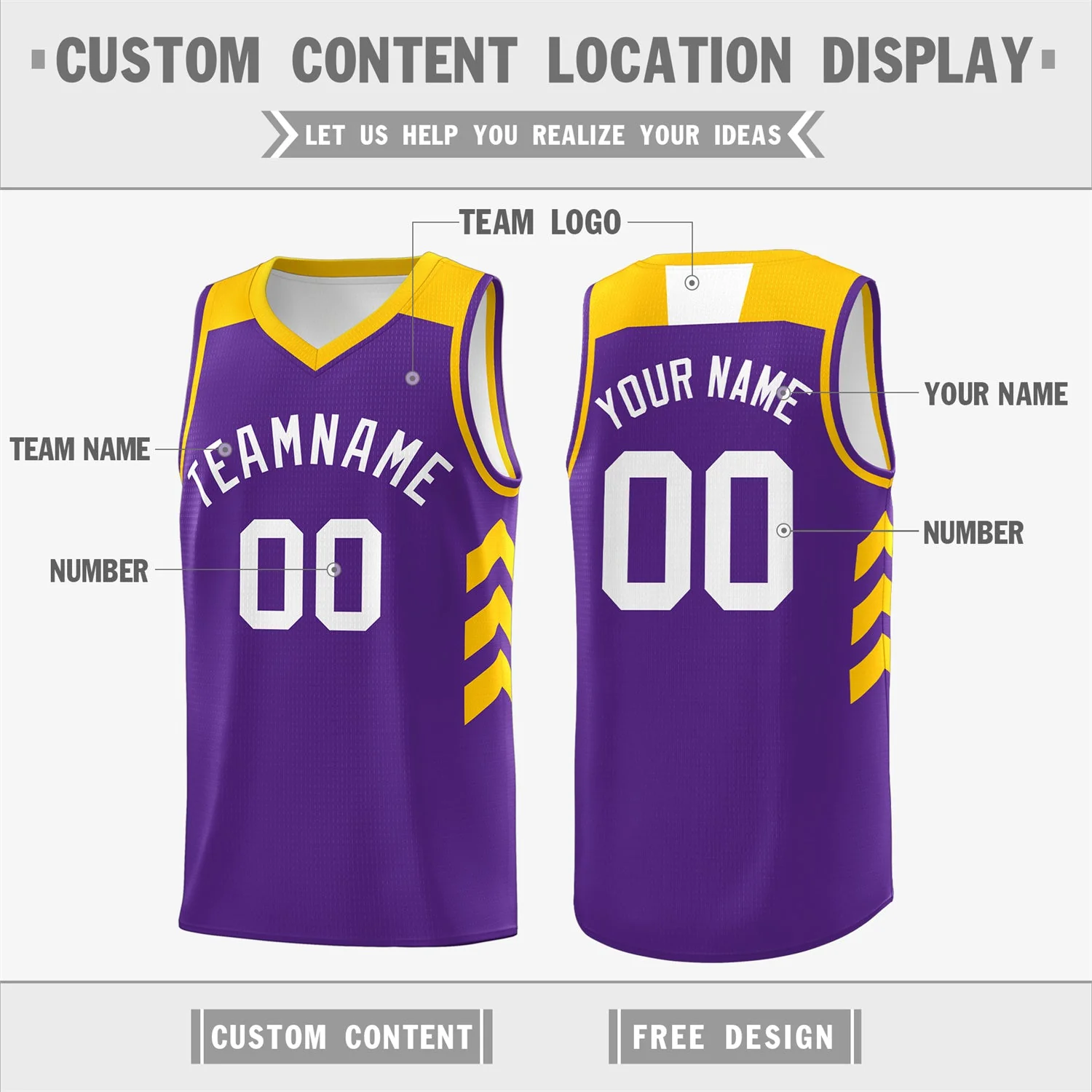 Custom Purple White-Yellow Classic Tops Mesh Sport Basketball Jersey - Image 2