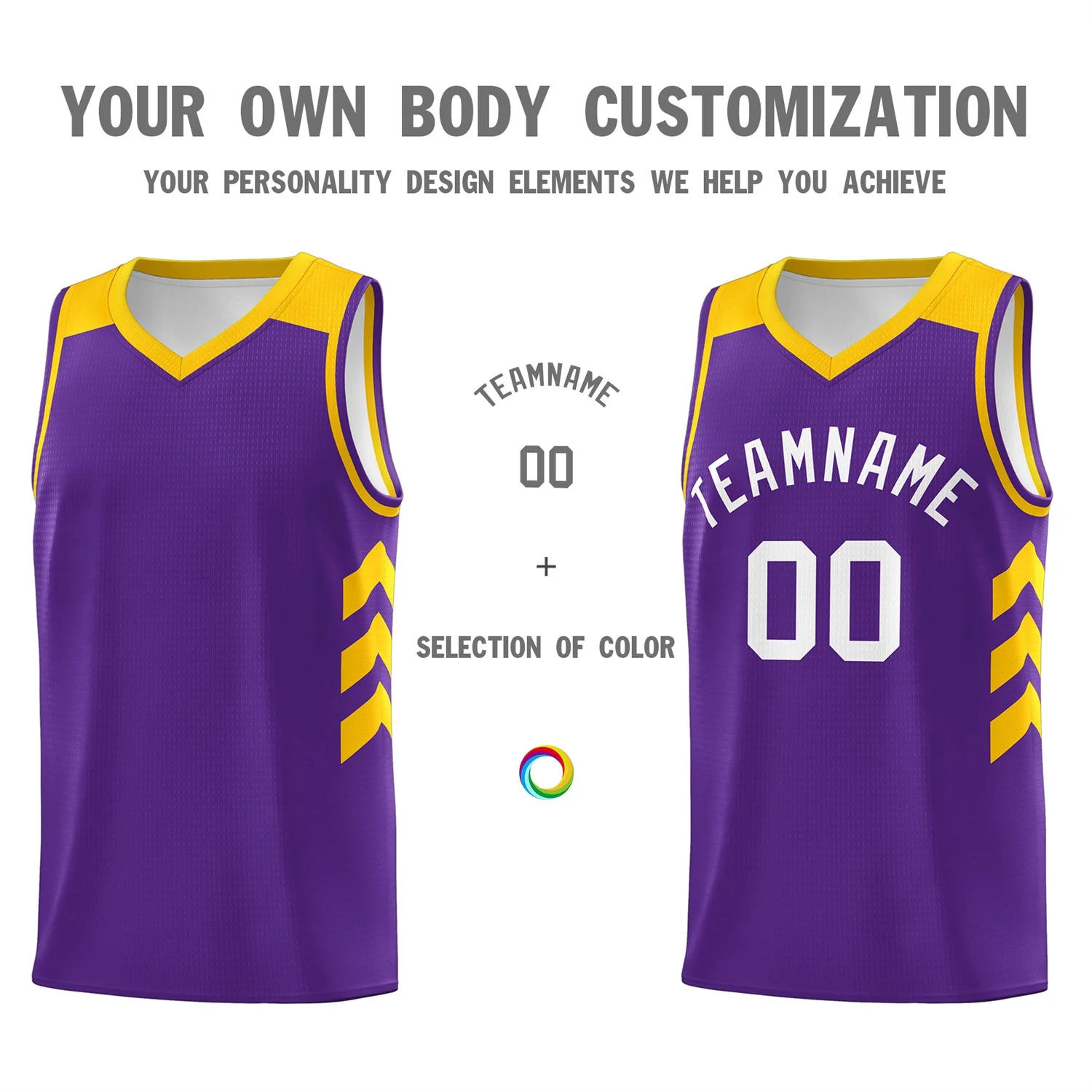 Custom Purple White-Yellow Classic Tops Mesh Sport Basketball Jersey - Image 3