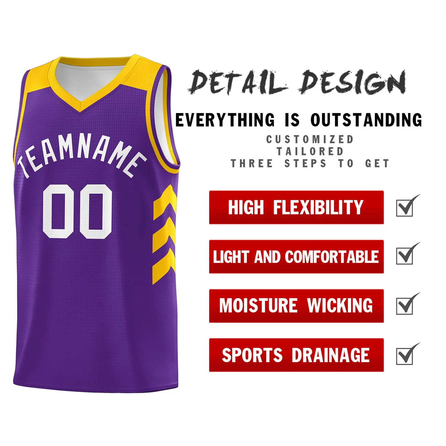 Custom Purple White-Yellow Classic Tops Mesh Sport Basketball Jersey - Image 4