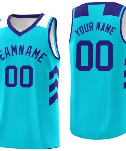 Custom Light Blue Purple-White Classic Tops Mesh Sport Basketball Jersey