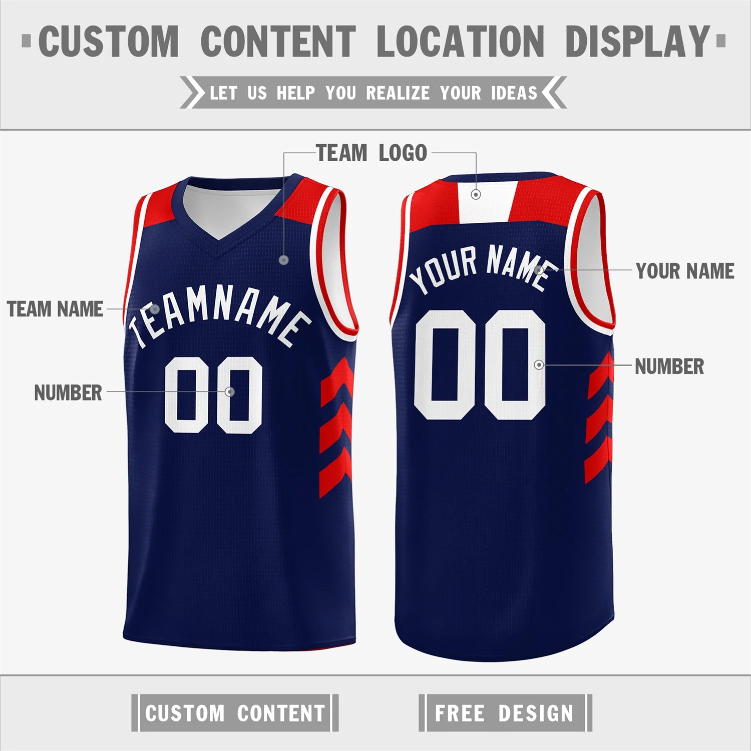 Custom Navy White-Red Classic Tops Fashion Sportwear Basketball Jersey - Image 2