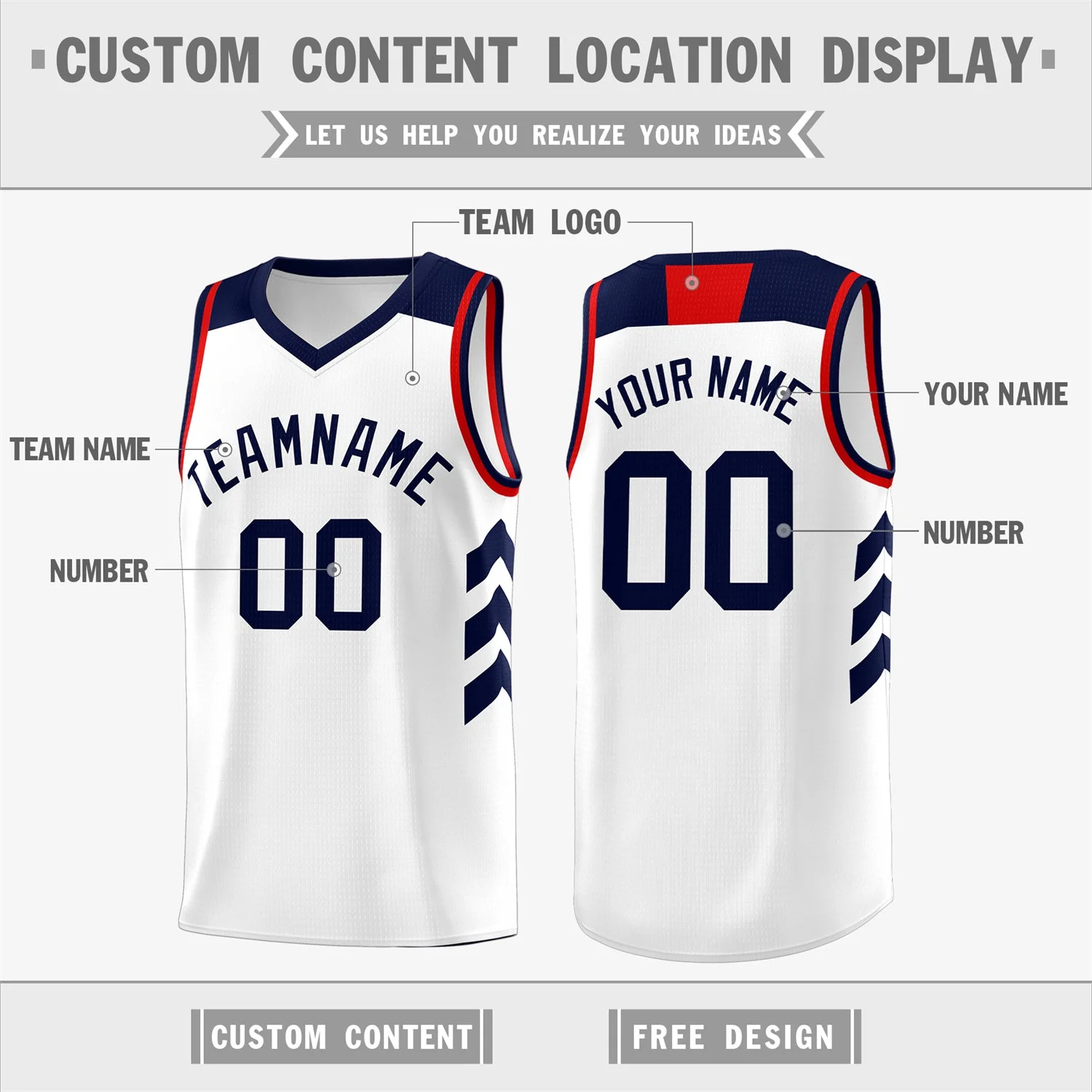 Custom White Navy-Red Classic Tops Fashion Sportwear Basketball Jersey - Image 2