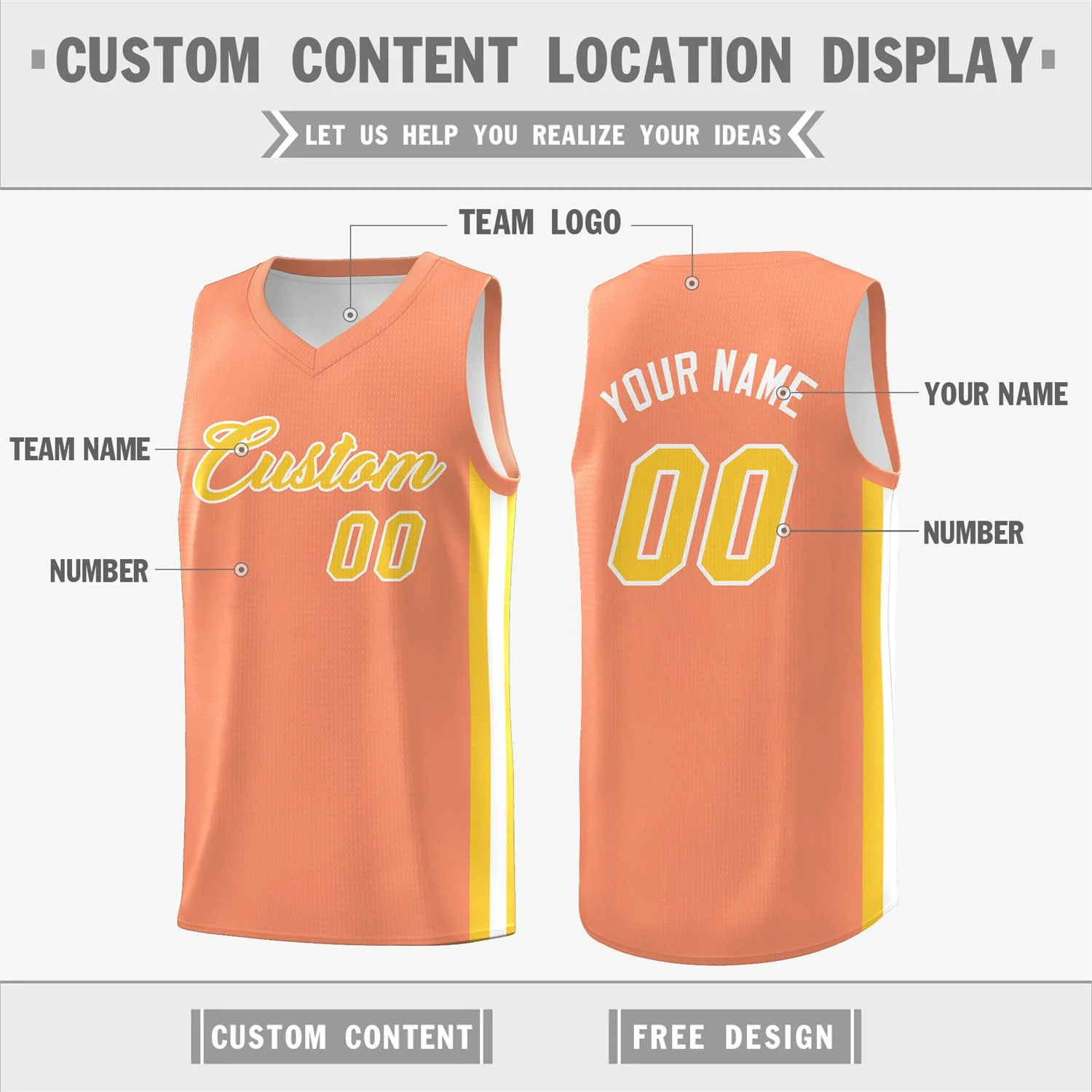Custom White OrangeDouble Side Tops Basketball Jersey - Image 2
