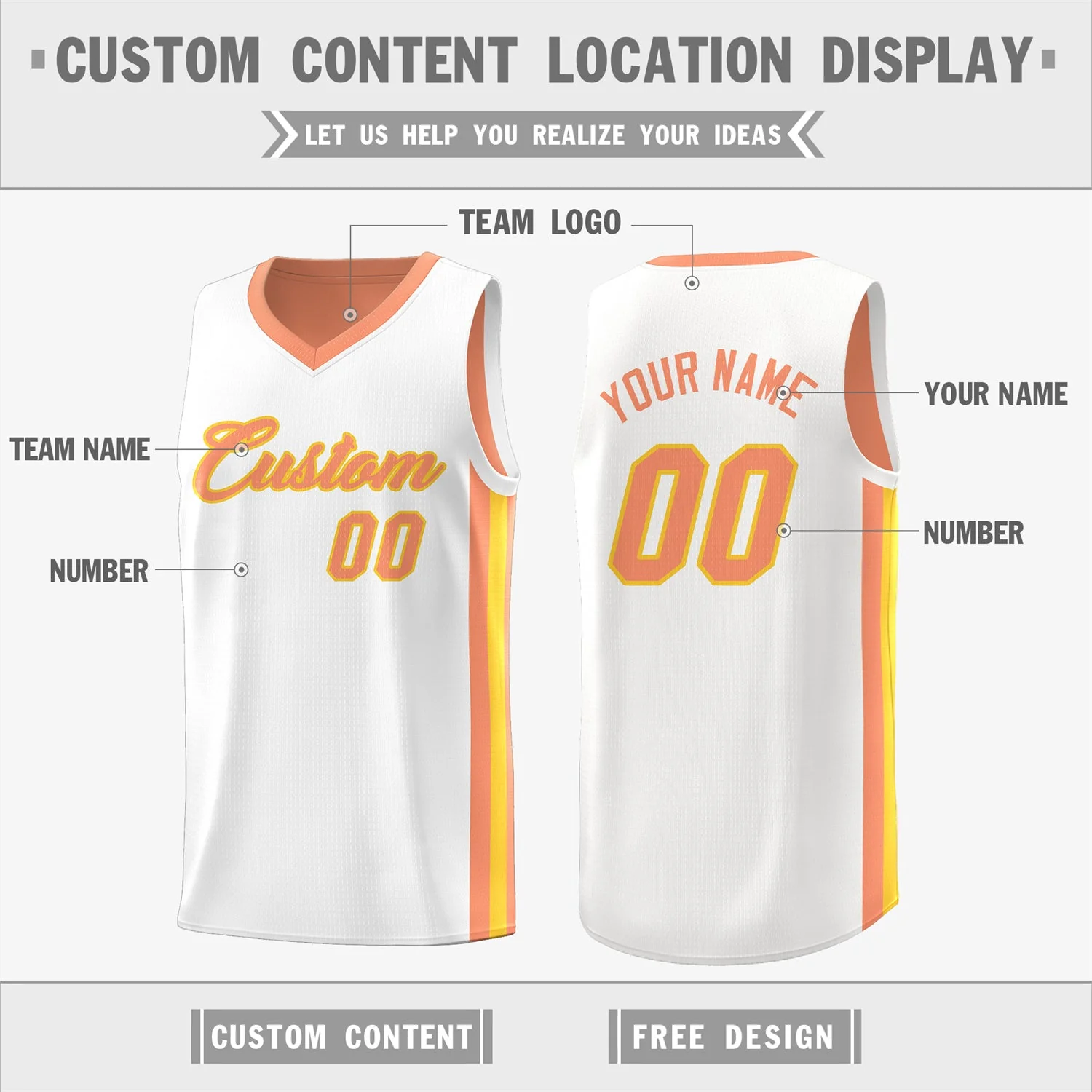 Custom White OrangeDouble Side Tops Basketball Jersey - Image 3