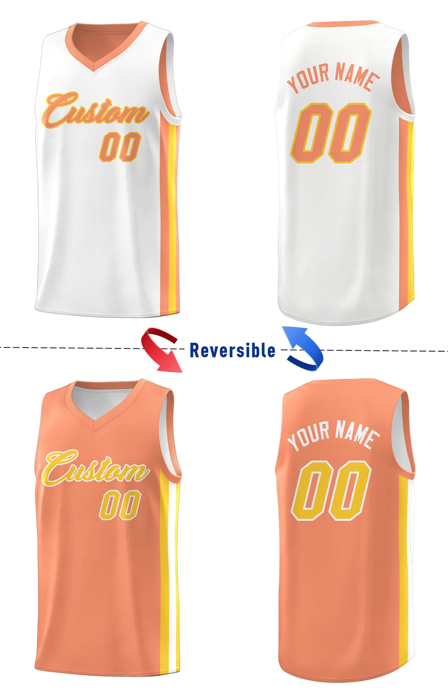Custom White OrangeDouble Side Tops Basketball Jersey - Image 4