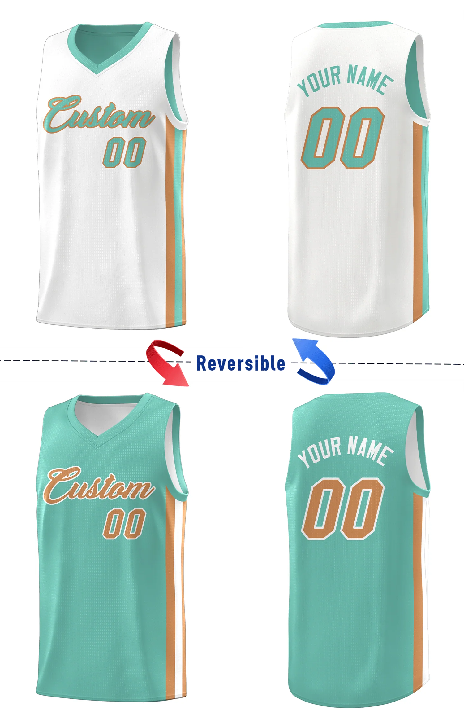 Custom Light Green White Double Side Tops Basketball Jersey - Image 4