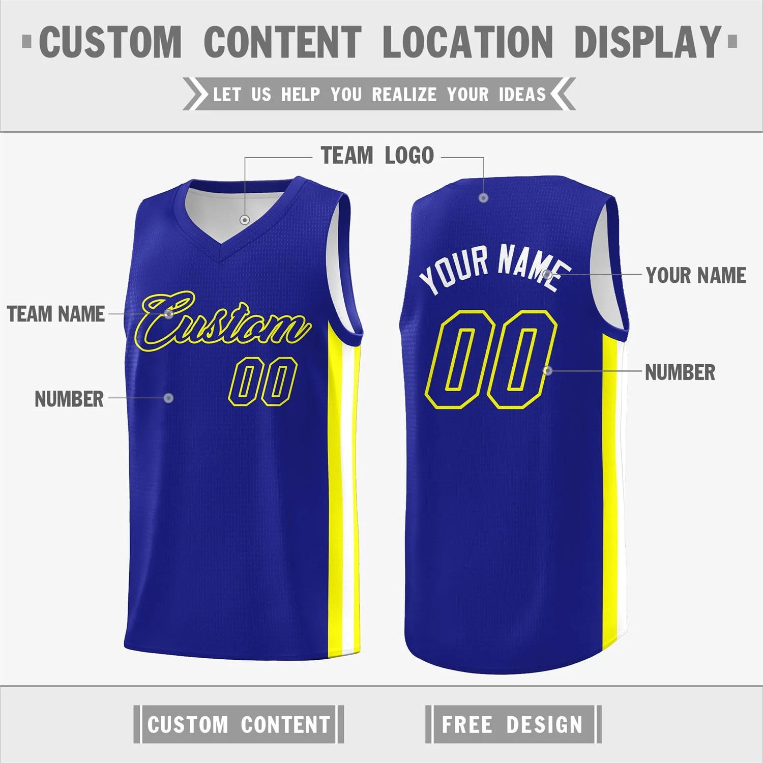 Custom Royal White Double Side Tops Basketball Jersey - Image 2