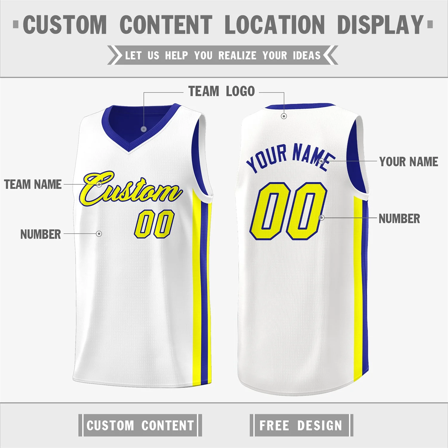 Custom Royal White Double Side Tops Basketball Jersey - Image 3