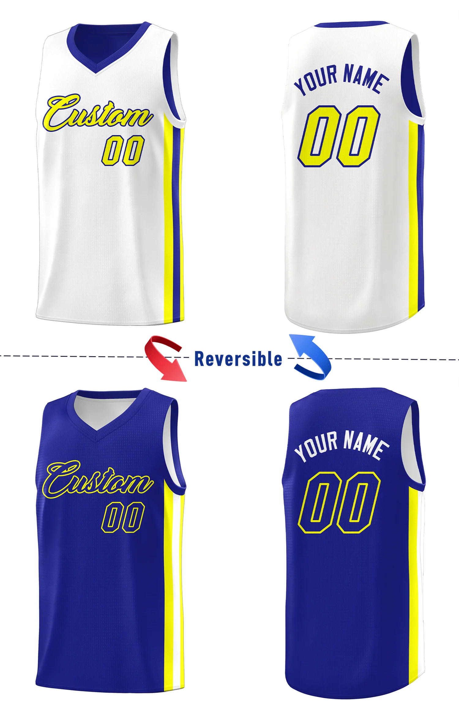 Custom Royal White Double Side Tops Basketball Jersey - Image 4