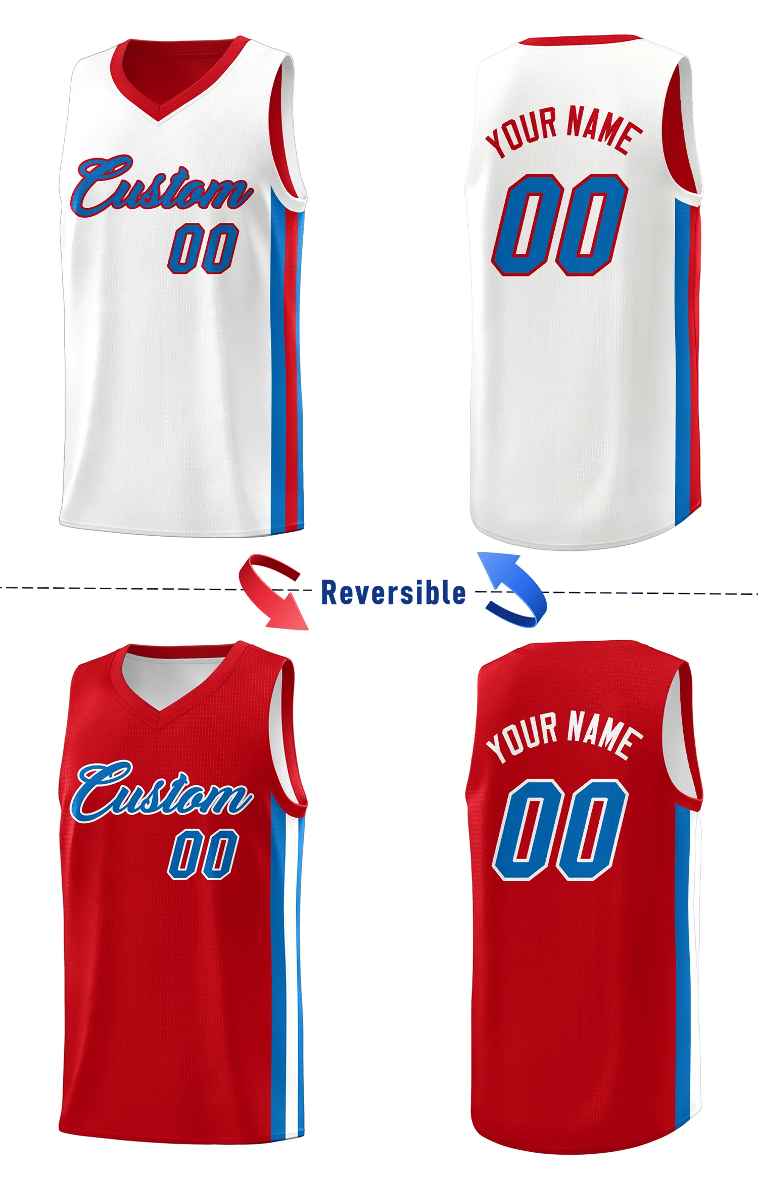 Custom Red White Double Side Tops Basketball Jersey - Image 4