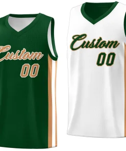 Custom Green White-Khaki Double Side Tops Basketball Jersey