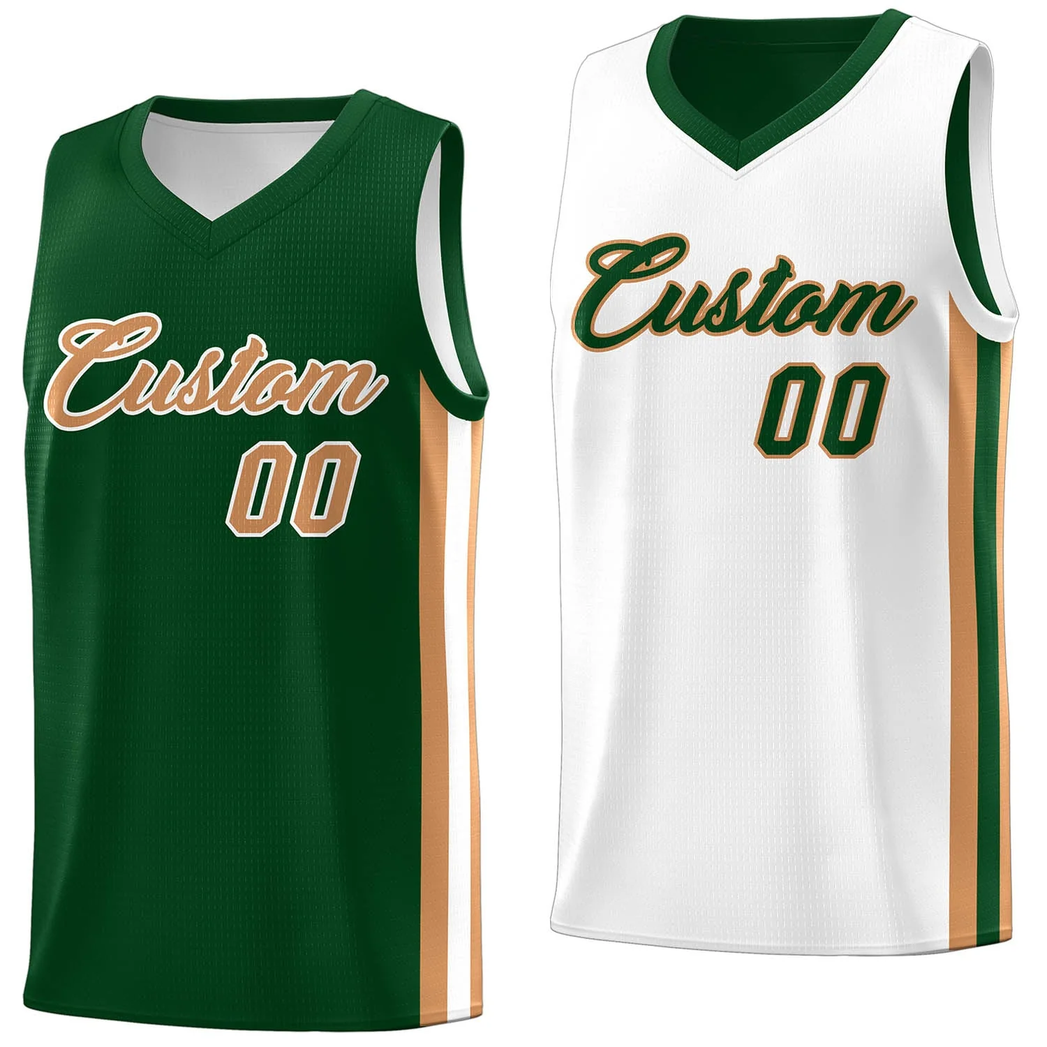 Custom Green White-Khaki Double Side Tops Basketball Jersey