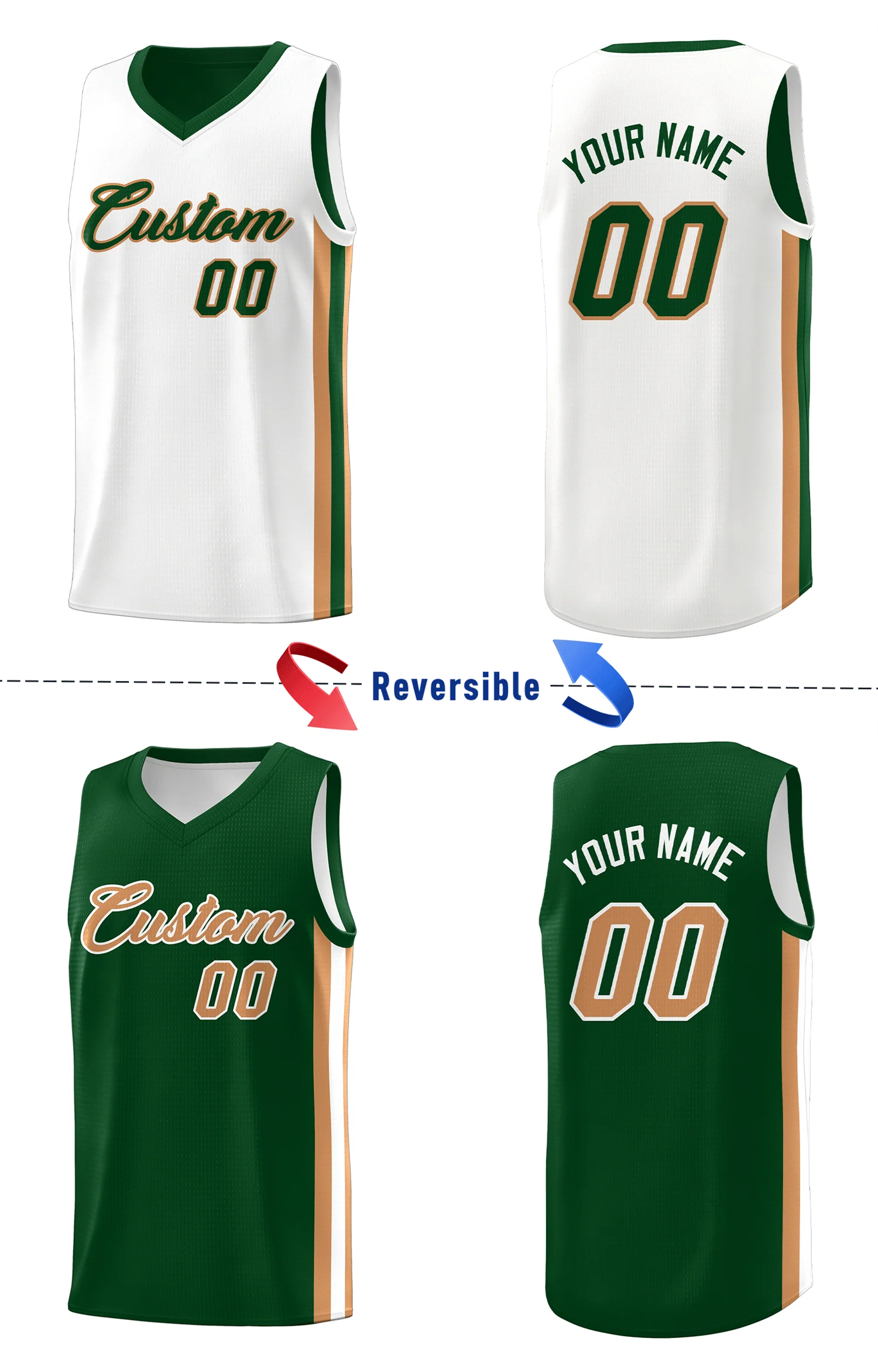 Custom Green White-Khaki Double Side Tops Basketball Jersey - Image 4