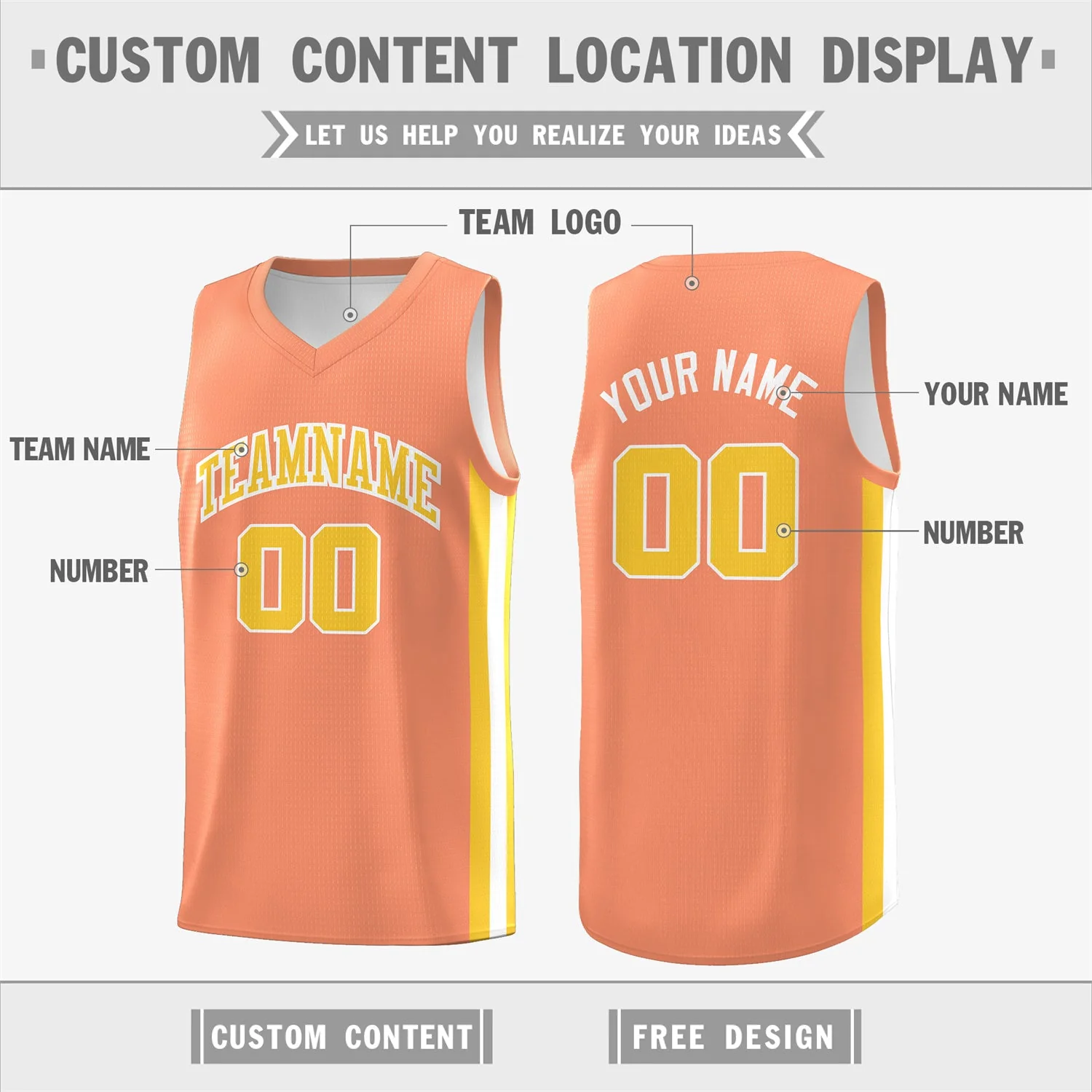 Custom Orange White-Yellow Double Side Tops Basketball Jersey - Image 2