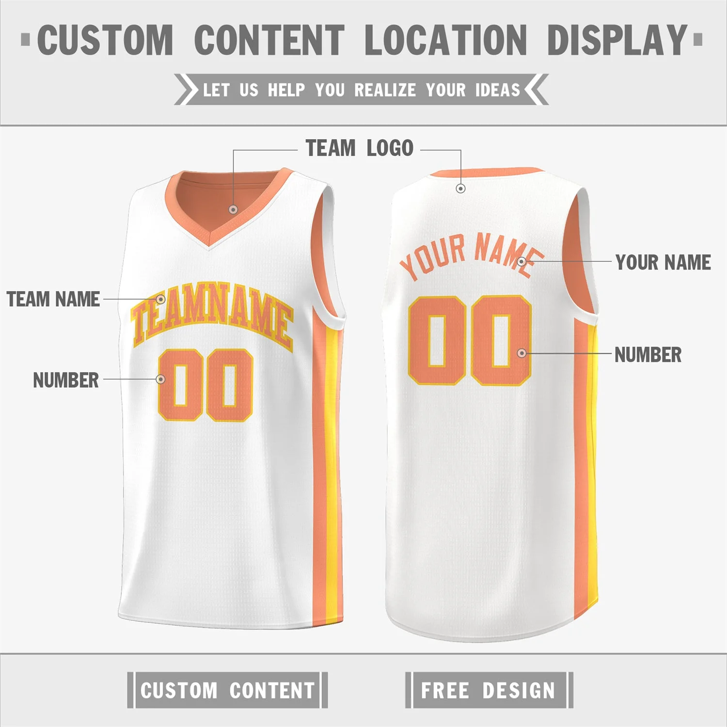 Custom Orange White-Yellow Double Side Tops Basketball Jersey - Image 3