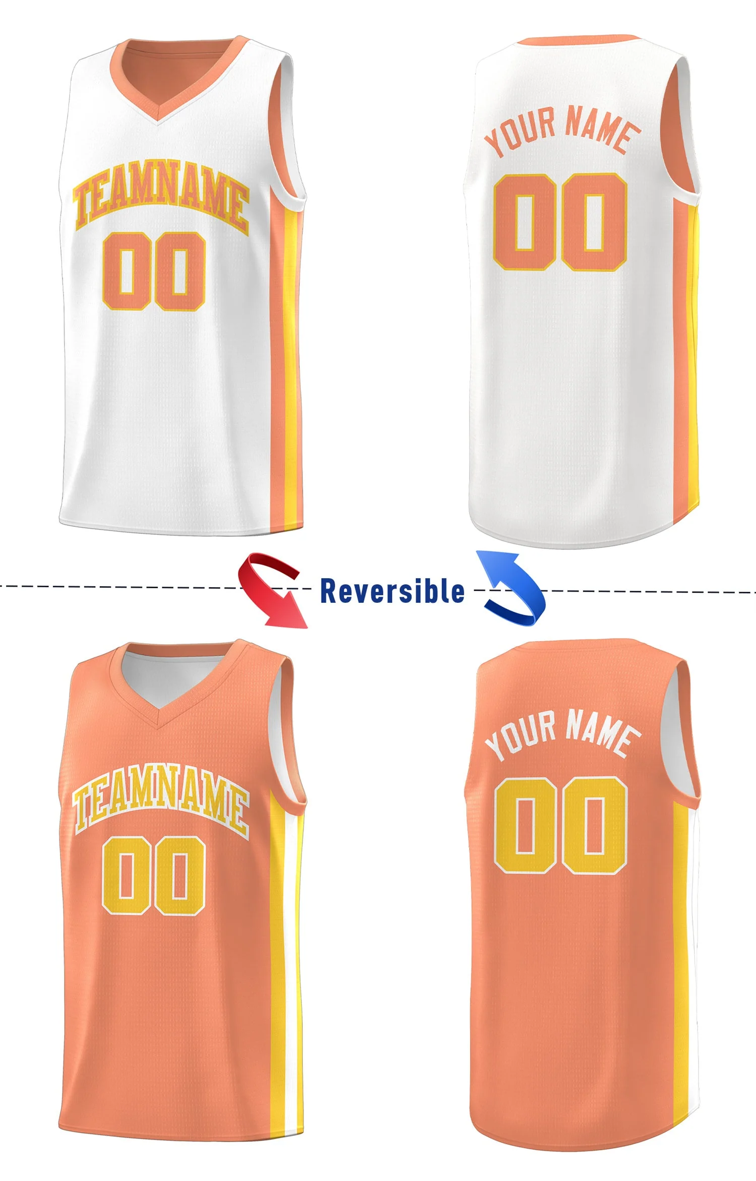 Custom Orange White-Yellow Double Side Tops Basketball Jersey - Image 4