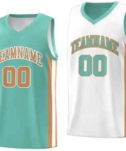 Custom Light Green White Khaki Double Side Tops Basketball Jersey
